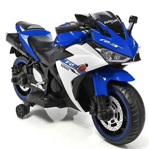 BUMTUM Sports Ride On Bike for Kids with Rechargeable Battery Operated/Training Wheels (Blue)